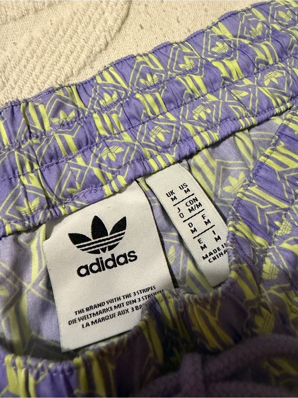adidas Lavender & Light Lime Geo Icon Print drawstring athletic shorts size M - Picture 6 of 13